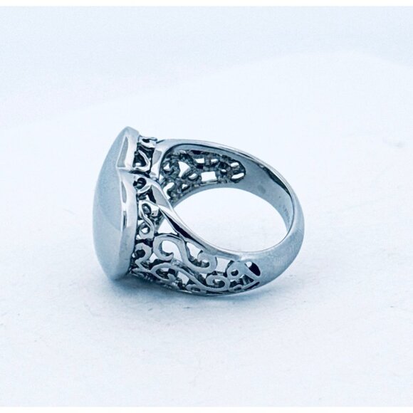 Estate Vintage Stainless Steel Heart Statement Ring Filigree Design Size 6 - Picture 7 of 12